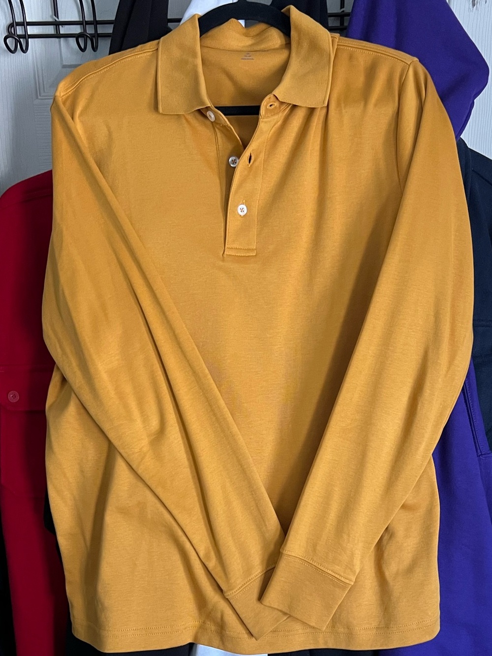 Lands' End Men's Long Sleeve Polo - Mustard